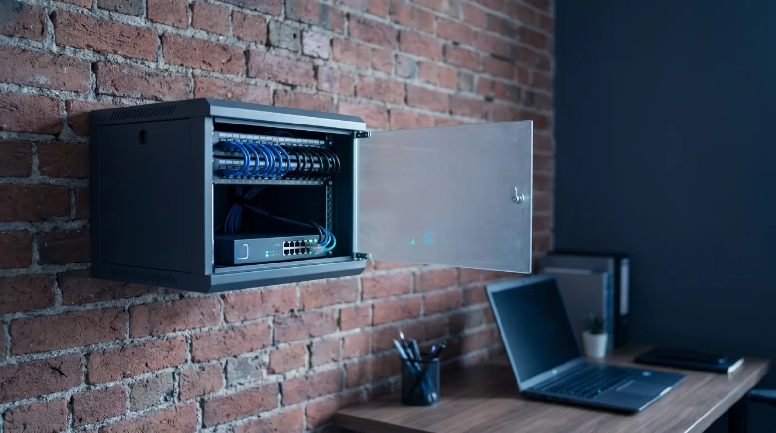 Neatly cabled small business network cabinet showing what good IT support looks like
