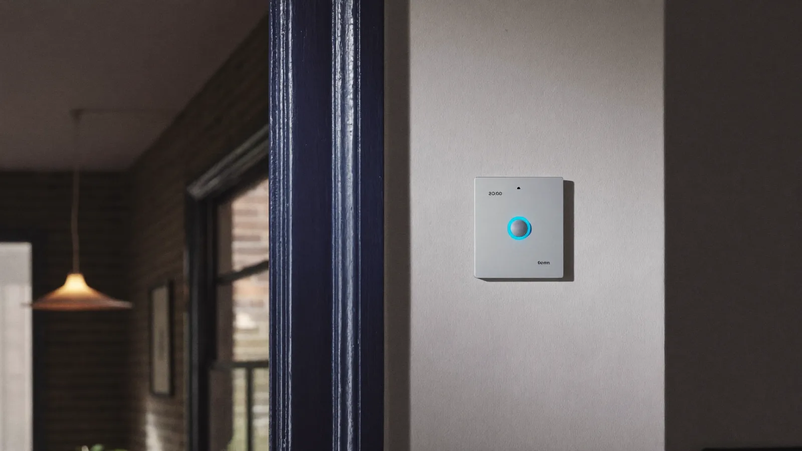 No-neutral smart dimmer switch on the hallway wall of a period brick home